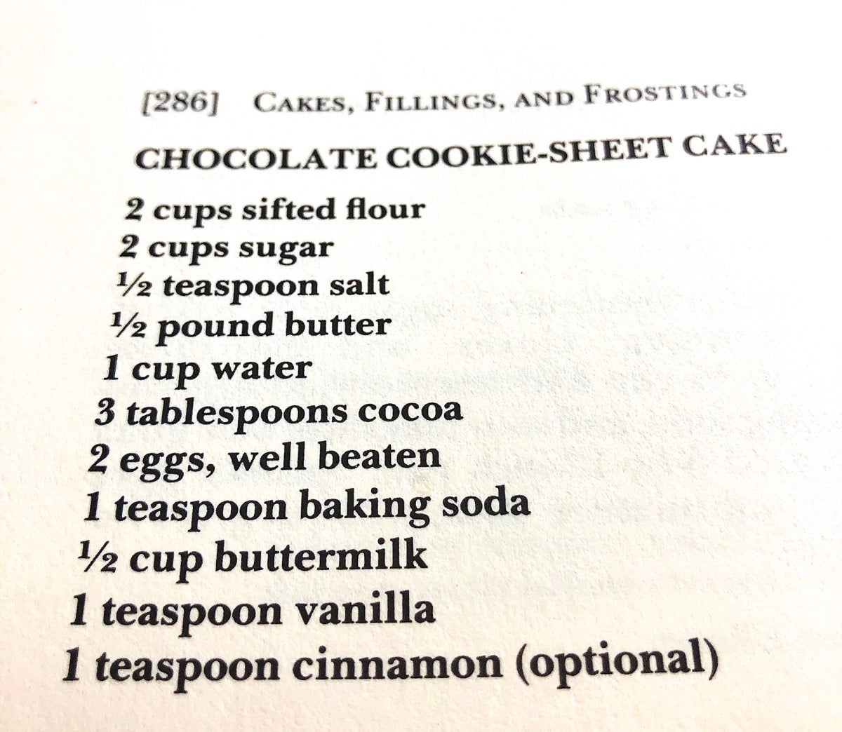Chocolate cake recipe from an older cookbook