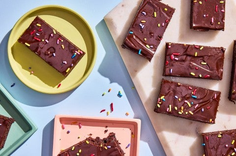 Homemade Cosmic Brownies served on plates and cutting board - select to zoom