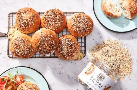 Cream Cheese-Stuffed Bagel Pockets on a cooling rack - select to zoom