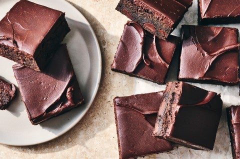 Zucchini Brownies sliced and on a plate