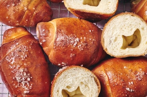 A close-up showing Salt Bread interior on a cooling rack