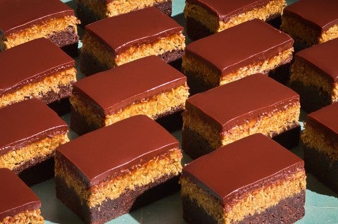 Dubai Chocolate Brownies arranged on a counter - select to zoom