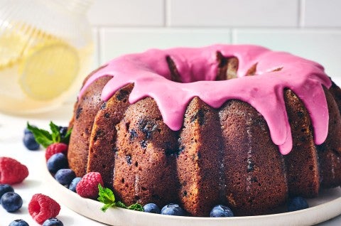 Berry Bliss Bundt Cake on a white plate - select to zoom