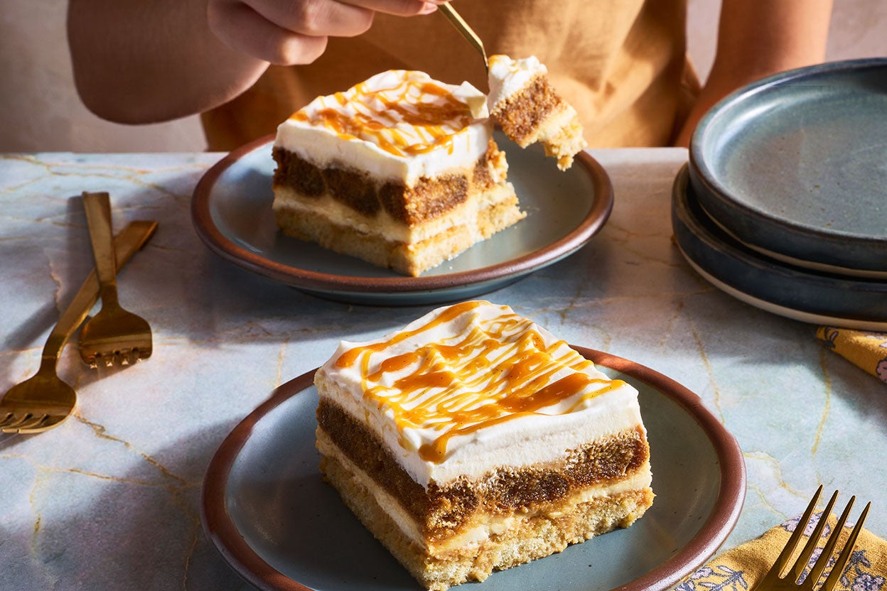 Caramel Macchiato Tiramisu on a plate