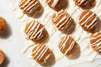 Rum balls drizzled with white glaze