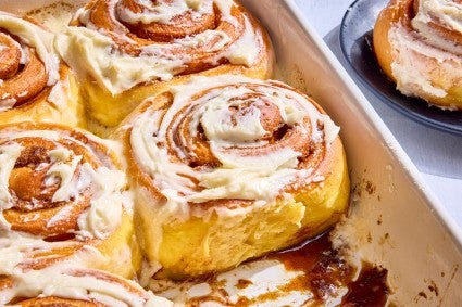 Sweet Potato Cinnamon Rolls in a casserole dish