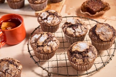 Chocolate Zucchini Muffins on a cooling rack