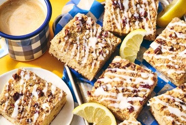 Lemon Streusel Coffee Cake arranged on a counter